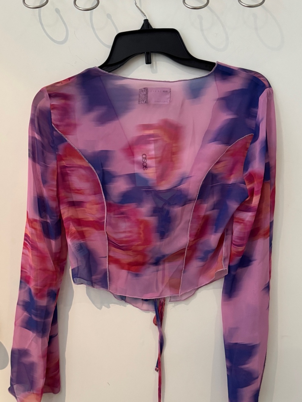 ASOS Pink Multi Sheer Tie-Front Blouse - Picture 3 of 6
